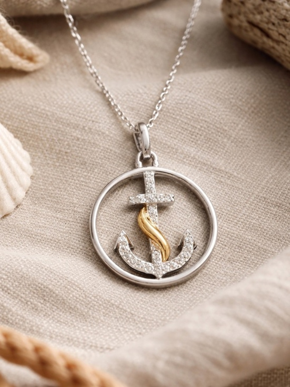 Sterling Silver Anchor Pendant Necklace Mixed Metal 18” Chain Nautical NWT #591